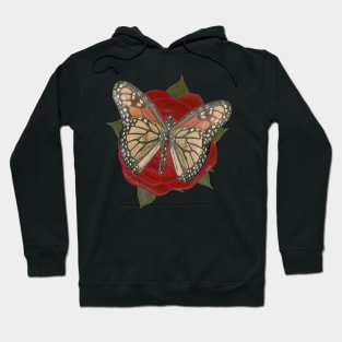 Rose Flower Monarch Butterfly Hoodie